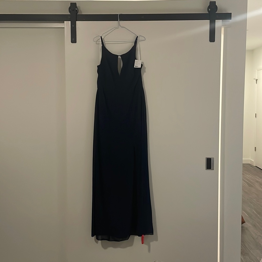 The Dessy Group Keyhole Neck Mermaid Dress With Front Slit (navy blue) size 16